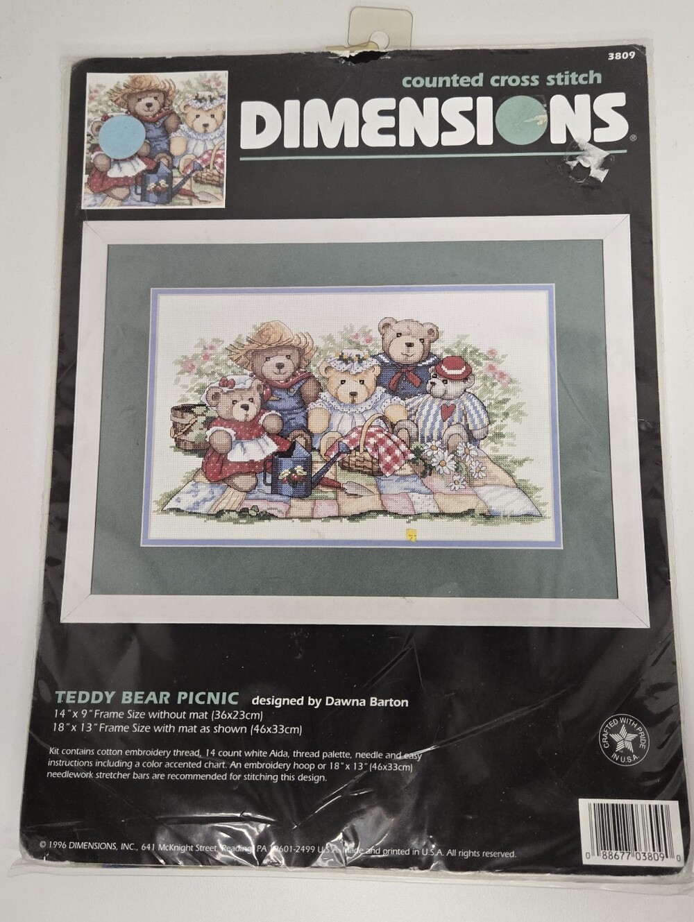 1996 Dimensions Teddy Bear Picnic Counted Cross Stitch Kit #3809 Dawna Barton